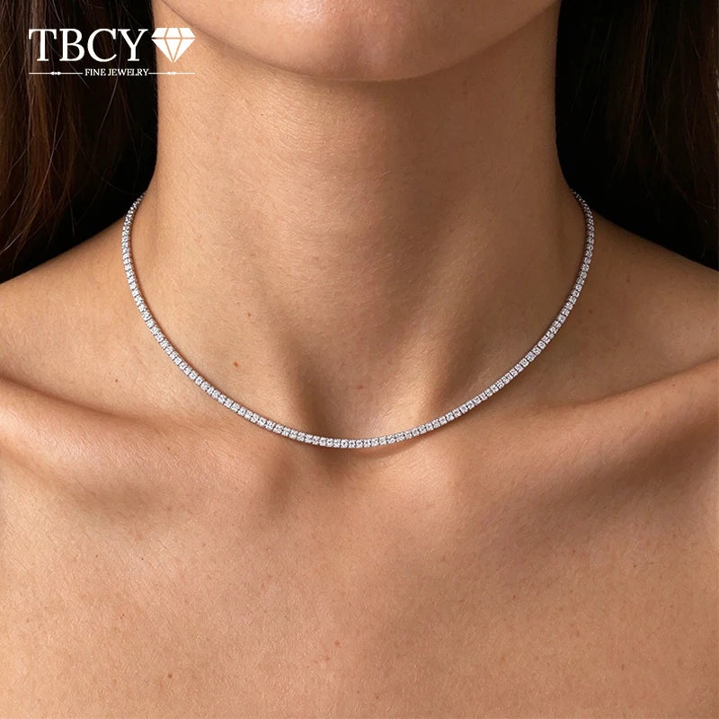 TBCYD 2mm Moissanite Tennis Necklace for Women S925 Silver Diamond Adjustable Choker Chain Wedding Necklaces Gold Jewelry