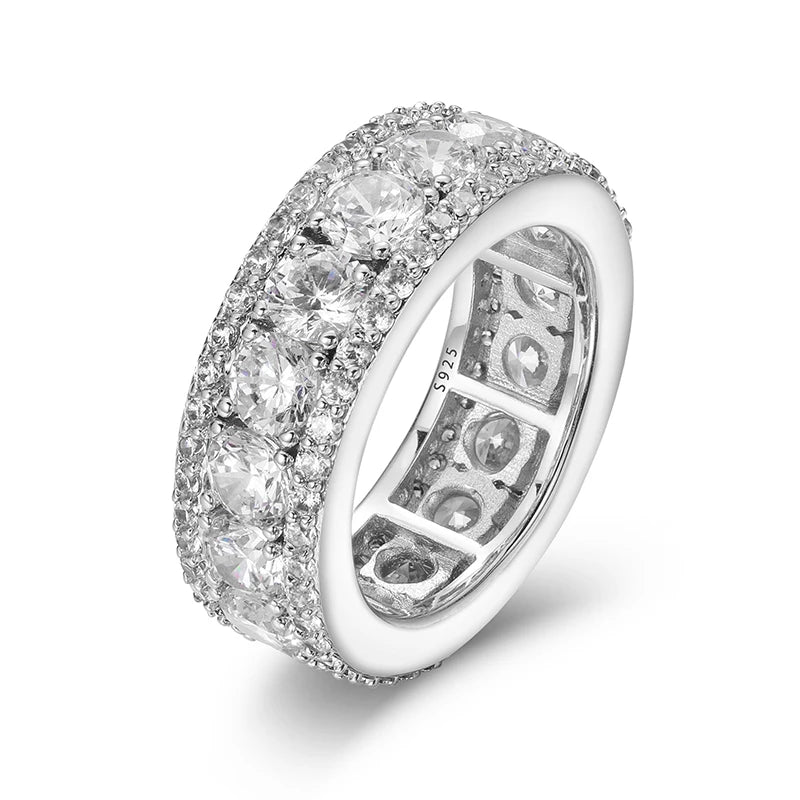 TUHE Moissanite Ring For Men 925 Sterling Silver 18K White Gold Plated Hip Hop Bling Jewelry Gift