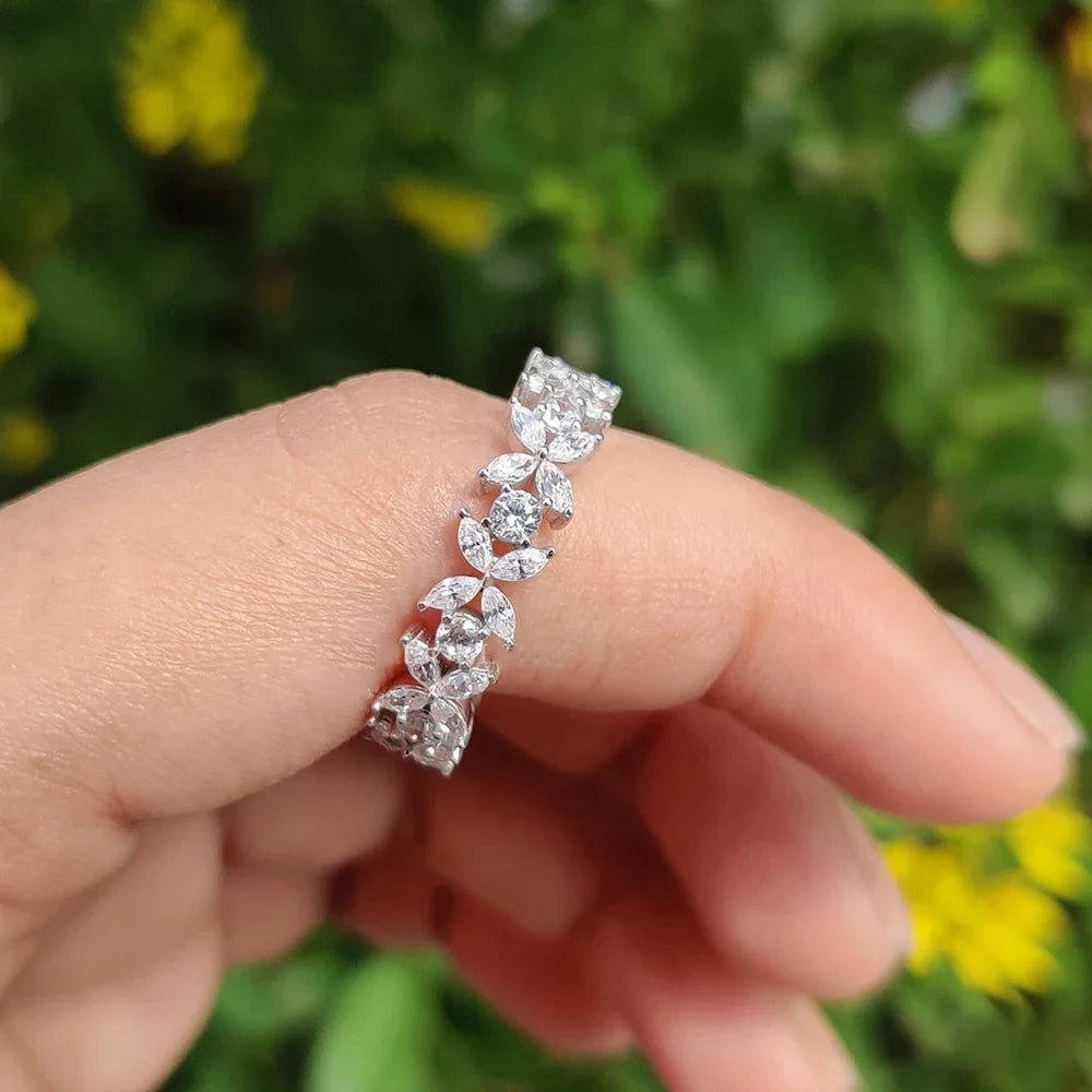 Stackable Full Moissanite Eternity Band Wedding Rings for Women S925 Silver Marquise/Round Cut Diamond Engagement RingCertified