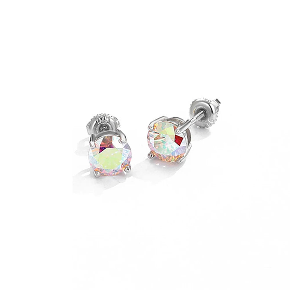 4/5/6.5/8 mm Real Moissanite Diamond Stud Earrings Blue/Red/Green/Yellow/Pink/Black/White/Grey 925 Sterling Silver Jewelry