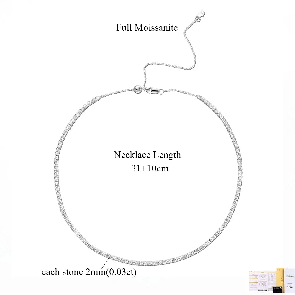 COSYA 2mm Luxury Moissanite Tennis Necklace For Women S925 Silver Sparkling Wave Riviera Choker Adjustable Chain Wedding Jewelry