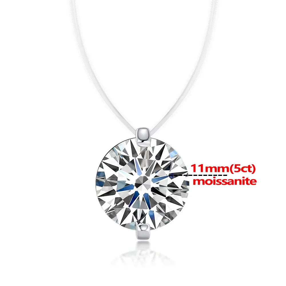 IGOTOS 0.5-5CT Moissanite Pendant Necklace Women Certified 925 Sterling Silver Transparent Fishing Line Choker Chain Jewelry