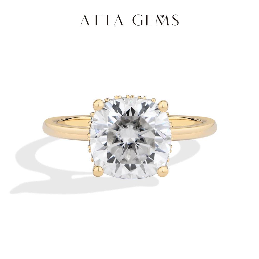 ATTAGEMS Cushion Cut 3.5ct Classical Moissanite Ring for Women DVVS1 Real 925 Sterling Silver For Engagement Wedding FineJewelry