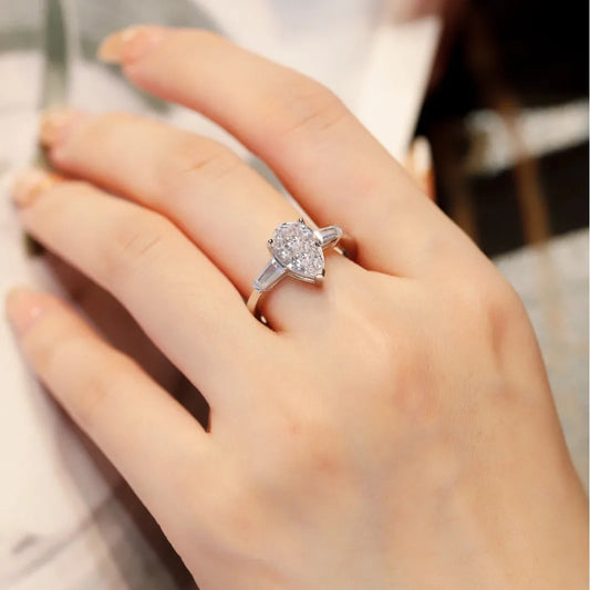 Ts 925 Sterling Silver Moissanite Ring For Women Men 2ct Pear Cut D Color Moissanite Lab Grown Diamond Jewelry Gift Brand Ring