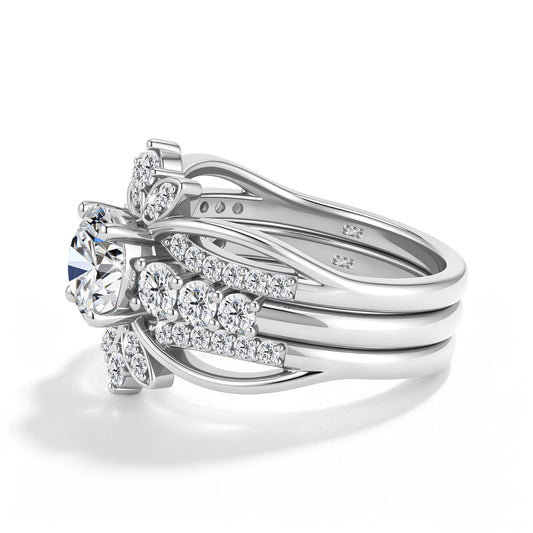 Luxury 3-in-1 Stackable Moissanite Ring Set Bridal Jewelry 925 Sterling Silver 18k Gold Plated Engagement Wedding Band for Women