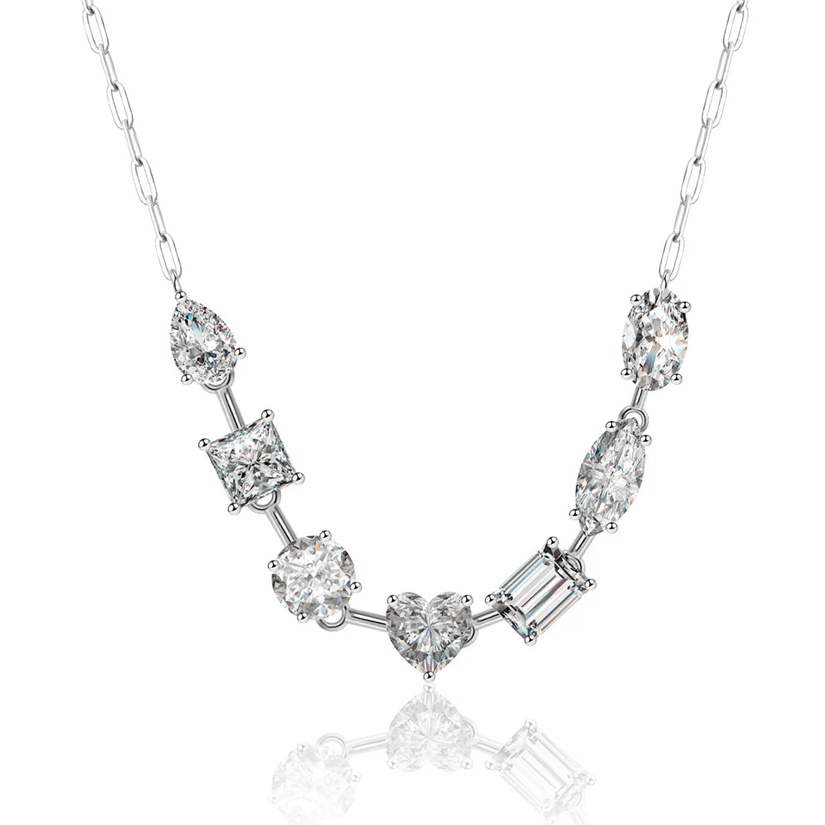 Real 925 Sterling Silver 7CT Moissanite Heart Round Square Pear Cut Gemstone Pendant Necklace Women Luxury Fine Jewelry