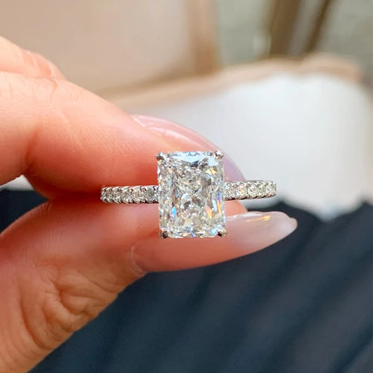BXINY Full Moissanite Ring Sets 100% S925 Silver for Women Emerald/Radiant Cut Diamond Wedding Bands Gifts Fine Jewelry With GRA