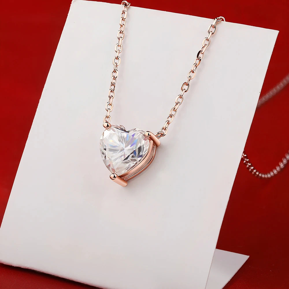 BXINY 1/2/3Carat Heart Cut Moissanite Pendant Necklace 100% S925 Silver Solitaire Diamond Neck Chain for Women Fine Jewelry Gift