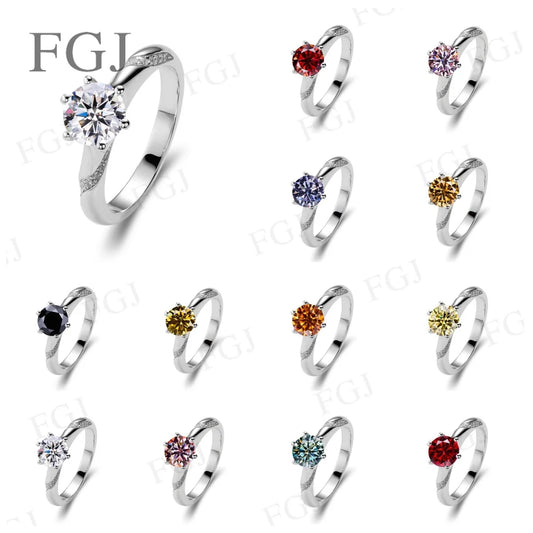 Moissanite Women Rings Straight-Shank 6 Prongs Psychic Style Ring S925 Women's Engagement Band Wedding Fashion Jewelry Gifts