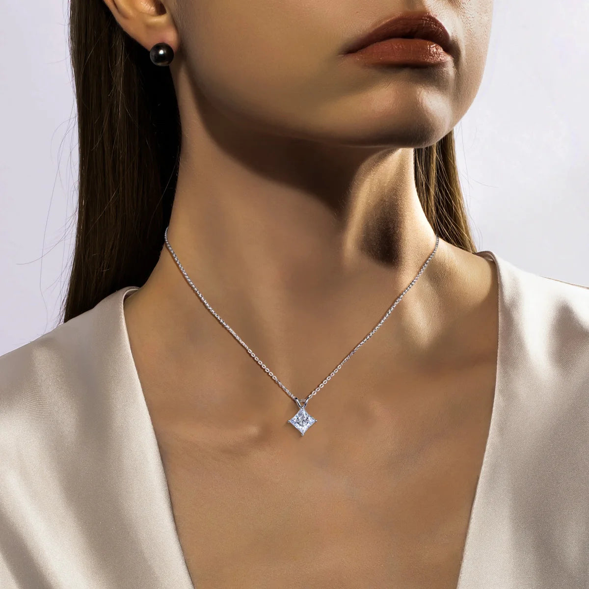 AnuJewel 2ct/3ct/4ct/5ct D Color Princess Cut Moissanite Diamond Pendant Necklace 925 Sterling Silver Elegant Gifts for Women