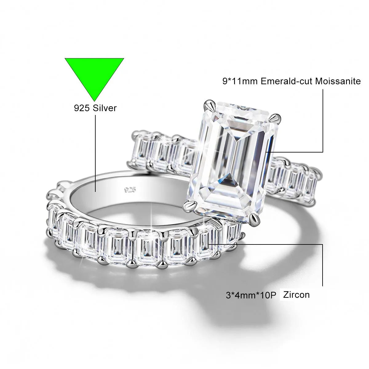 14K Gold Filled 5CT Emerald Cut D Color Moissanite Engagement Ring GRA for Fiancee 925 Silver Bridal Sets Statement Wedding Band