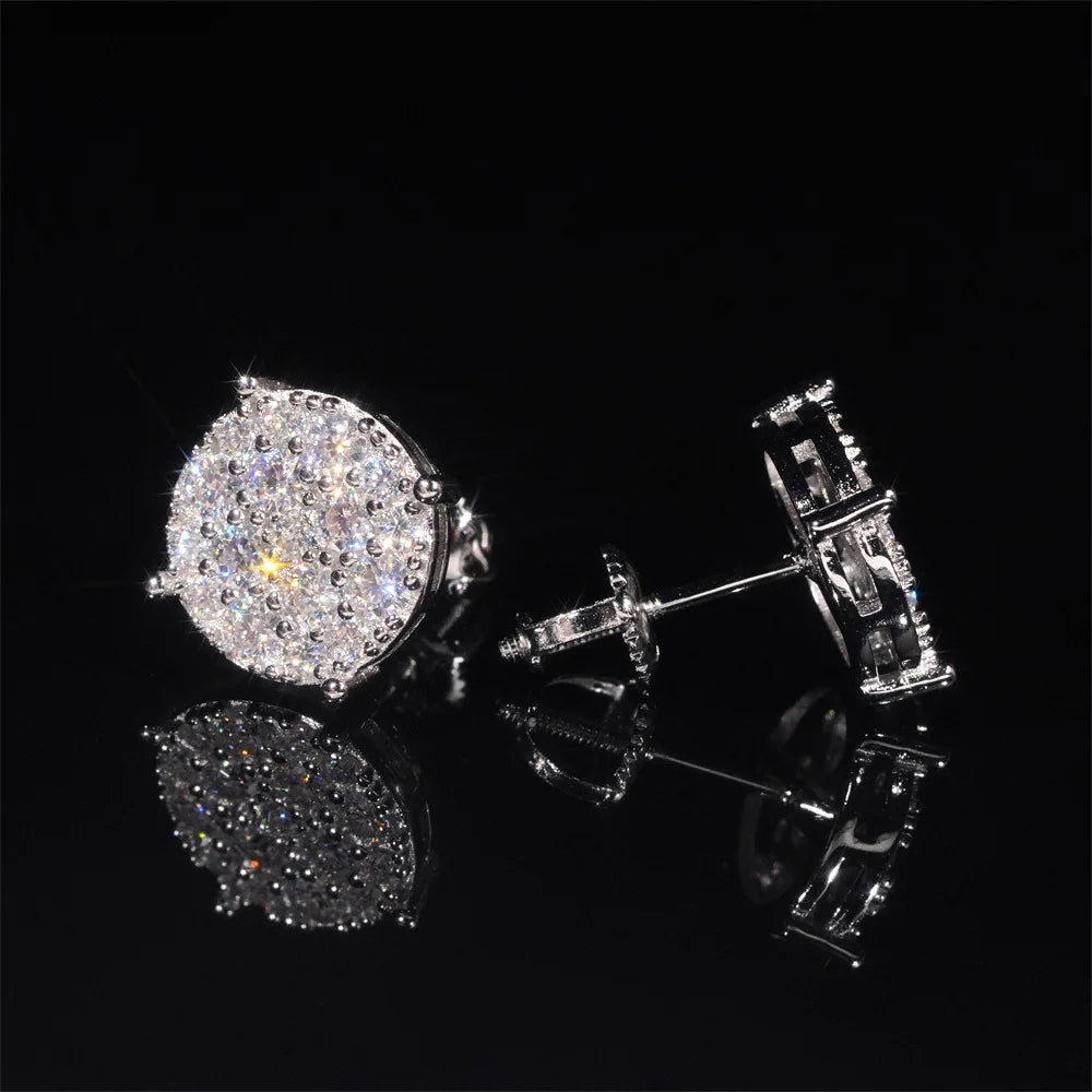 ICEBLING 925 Moissanite Stud Earrings Sterling Silver VVS Round Princess Cut Screw Ear Studs For Men