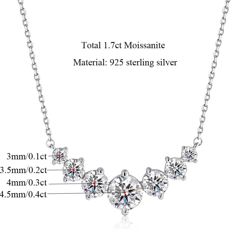 OEVAS 100% 925 Sterling Silver 1.7 Carat Moissanite Diamond Pendant Necklace For Women Luxury Wedding Party Fine Jewelry Gifts
