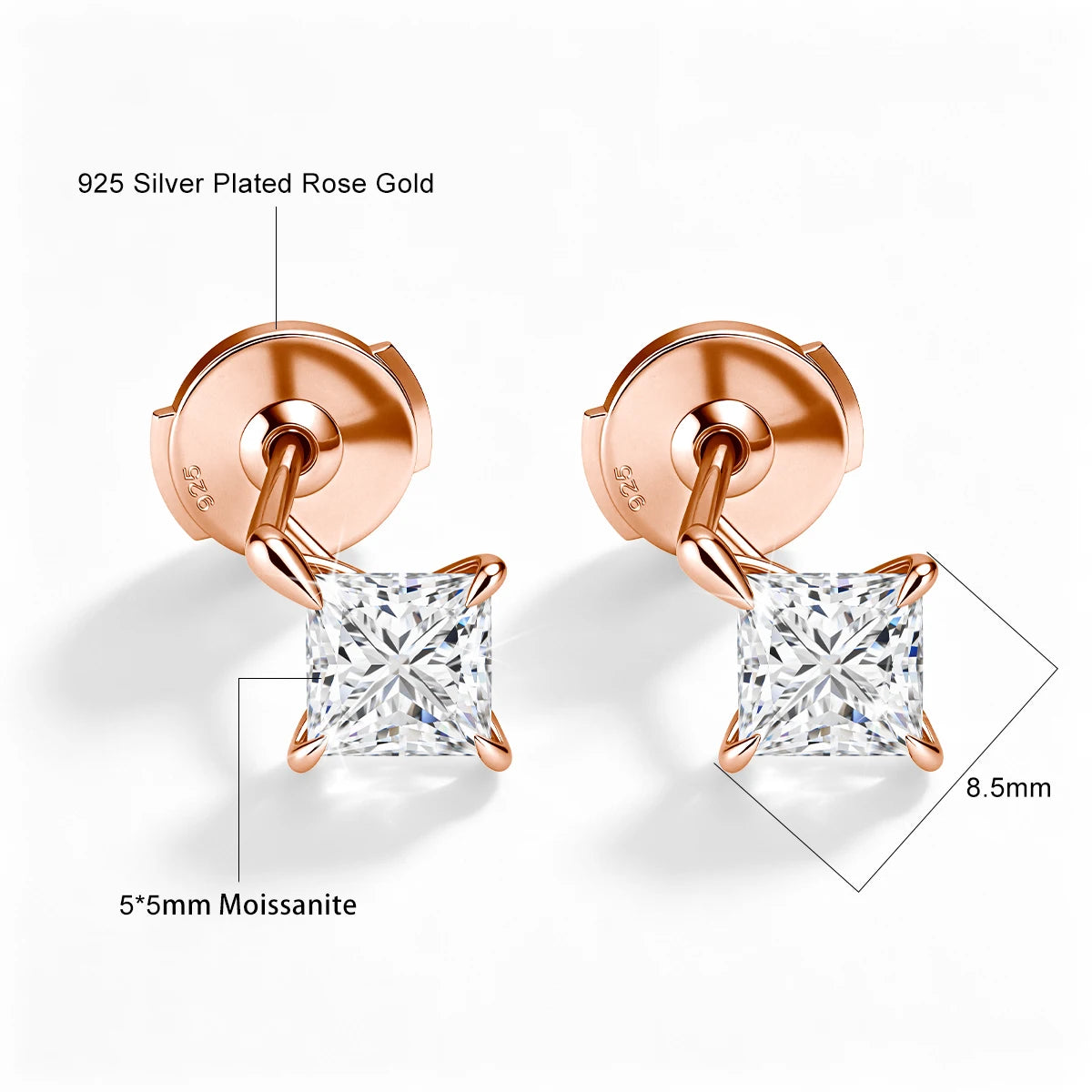Au585 Moissanite Diamond Earrings D Color Princess Cut Solid 14K Gold Filled Ear Studs for Women Valentine's Day Birthday Gift