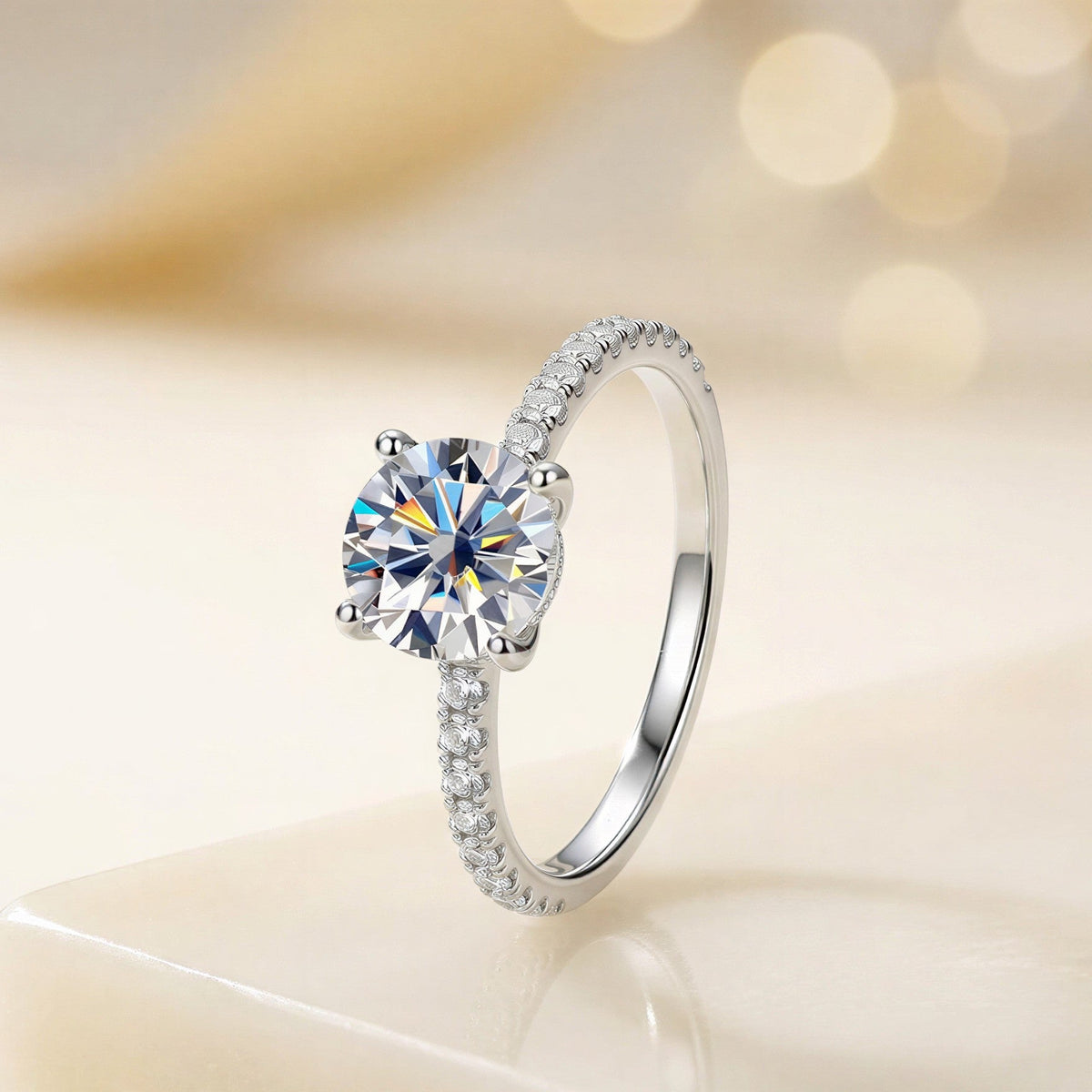 Everly Pavé Solitaire Ring - moissanite solitaire on a pavé band