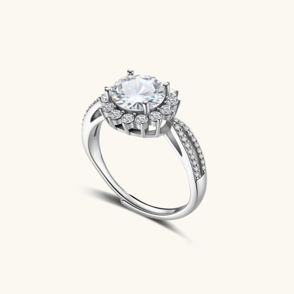 2 CT Round Halo Moissanite Ring