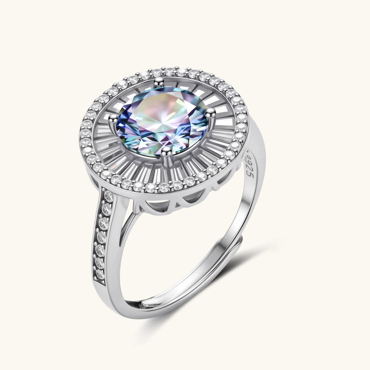 2 CT Round Baguette Halo Moissanite Ring