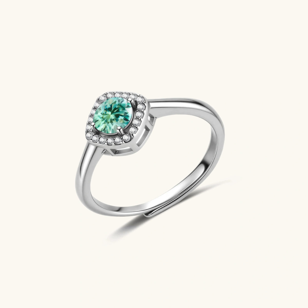 Emerald Glow Halo Moissanite Ring