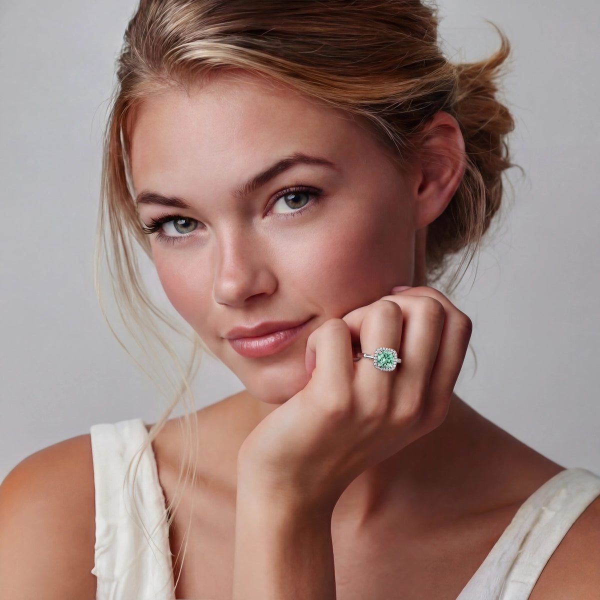 Emerald Glow Halo Moissanite Ring