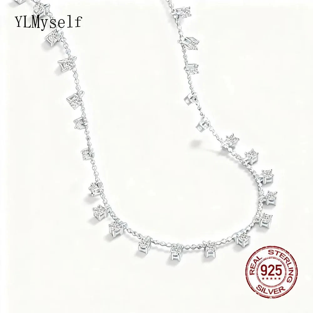 YLMyself Moissanite Tennis Necklace 3mm 4mm 16 Inch, 925 Sterling Silver Choker Chain, Fine D Color VVS Jewelry For Women Gift