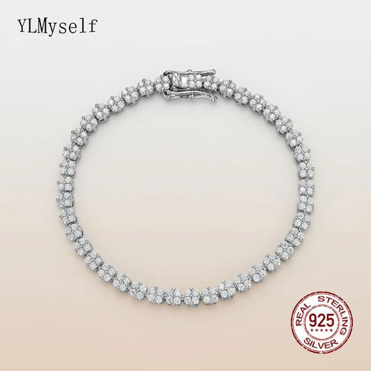 YLMyself Moissanite Tennis Bracelet Flower Cluster 925 Sterling Silver D-Color VVS1 Wedding Fine Jewelry Gift for Women