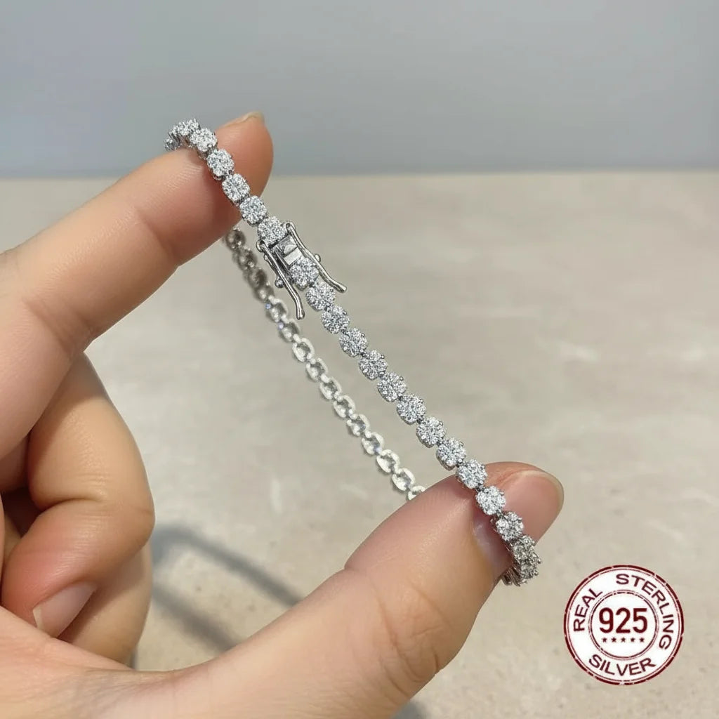 YLMyself Moissanite Tennis Bracelet Flower Cluster 925 Sterling Silver D-Color VVS1 Wedding Fine Jewelry Gift for Women