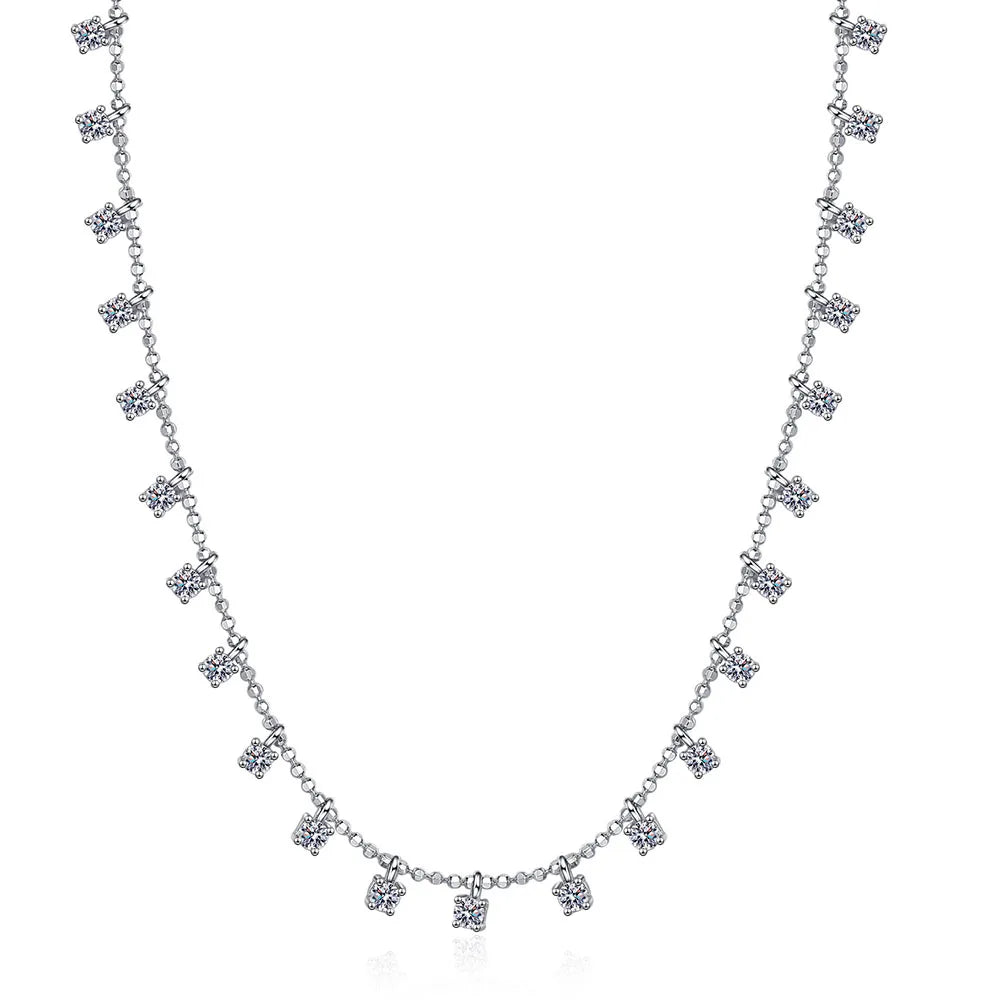 YLMyself Moissanite Tennis Necklace 3mm 4mm 16 Inch, 925 Sterling Silver Choker Chain, Fine D Color VVS Jewelry For Women Gift
