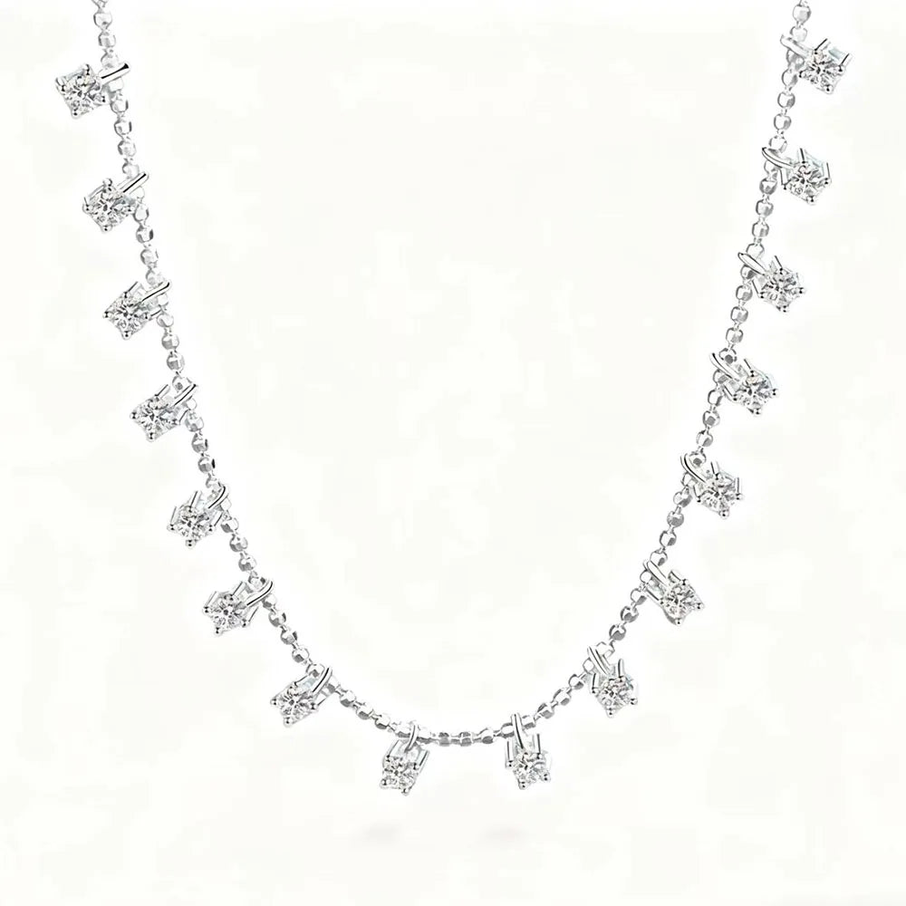 YLMyself Moissanite Tennis Necklace 3mm 4mm 16 Inch, 925 Sterling Silver Choker Chain, Fine D Color VVS Jewelry For Women Gift