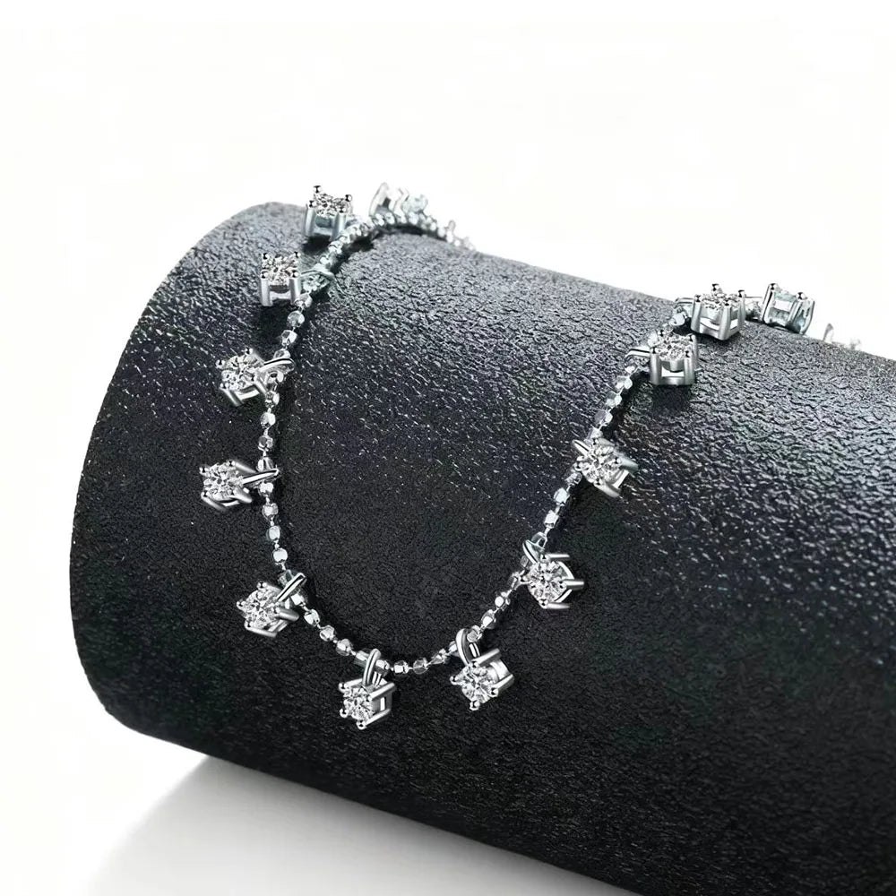 YLMyself Moissanite Tennis Necklace 3mm 4mm 16 Inch, 925 Sterling Silver Choker Chain, Fine D Color VVS Jewelry For Women Gift