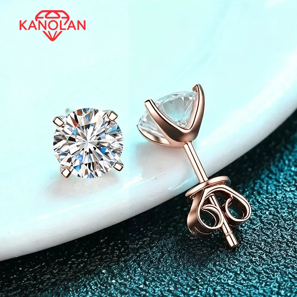 KANOLAN Moissanite Earrings for Women Man 0.2-4ct D VVS1 GRA Certified Round Brilliant Cut Lab Diamond s925 Silver Stud Earring