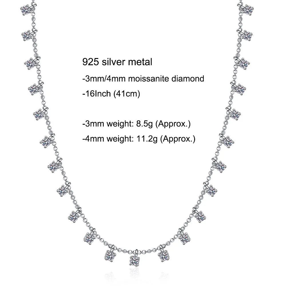 YLMyself Moissanite Tennis Necklace 3mm 4mm 16 Inch, 925 Sterling Silver Choker Chain, Fine D Color VVS Jewelry For Women Gift