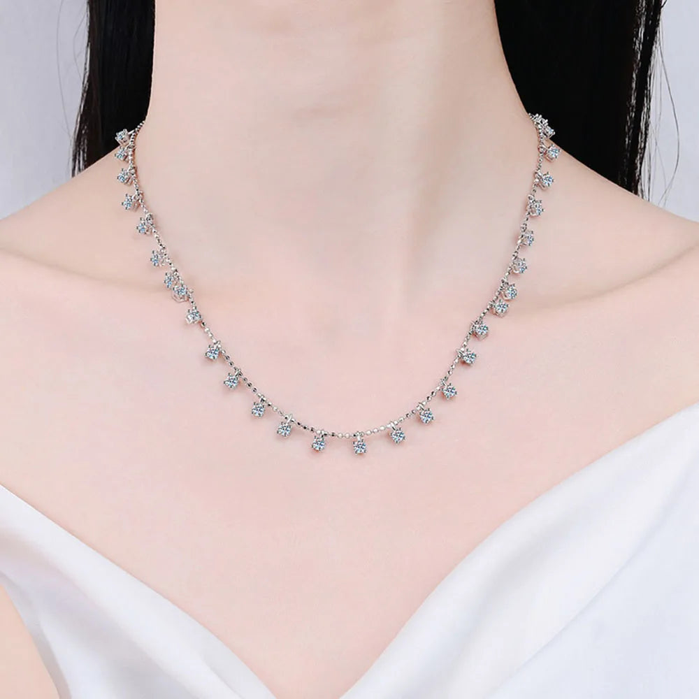 YLMyself Moissanite Tennis Necklace 3mm 4mm 16 Inch, 925 Sterling Silver Choker Chain, Fine D Color VVS Jewelry For Women Gift