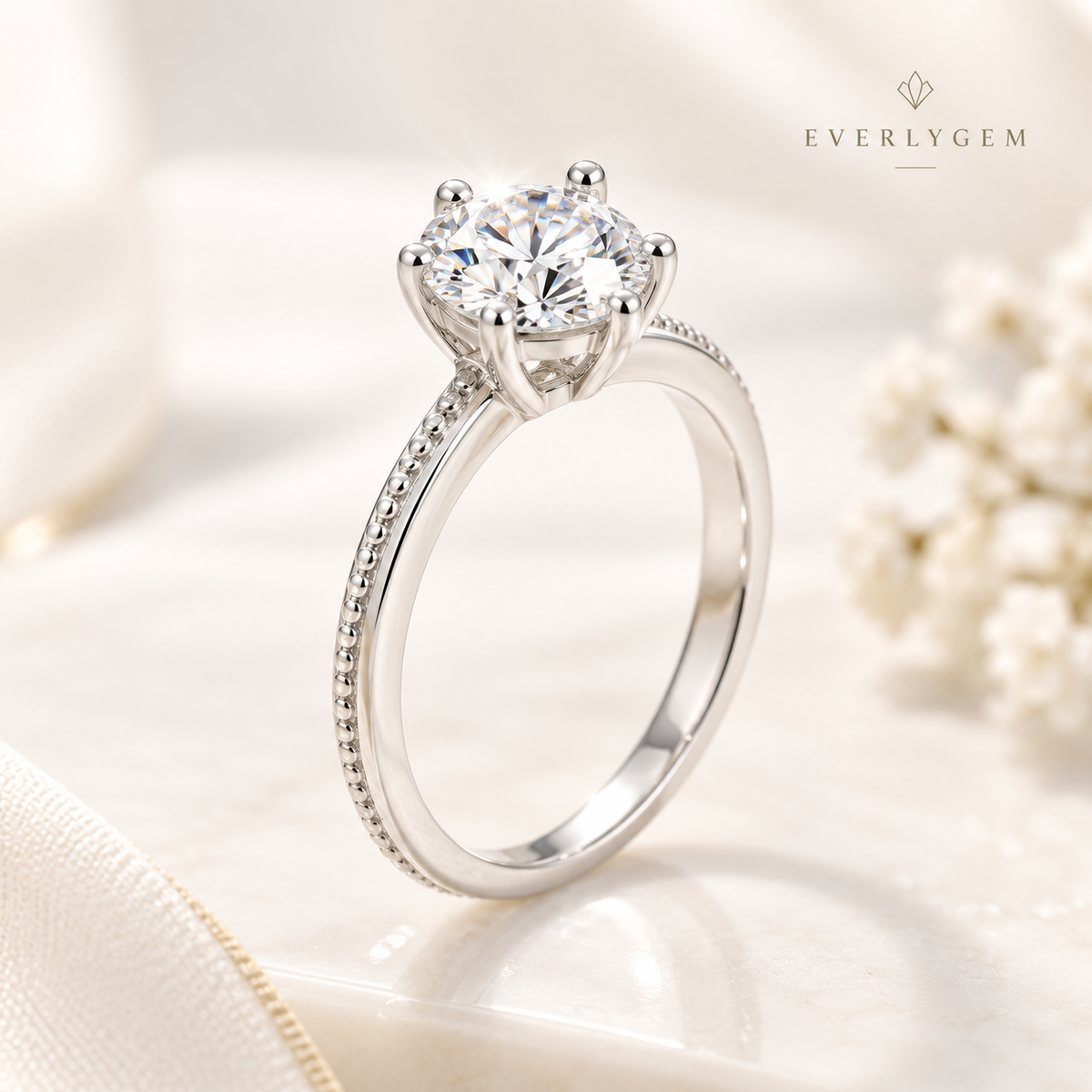 1 CT Round Solitaire Moissanite Ring