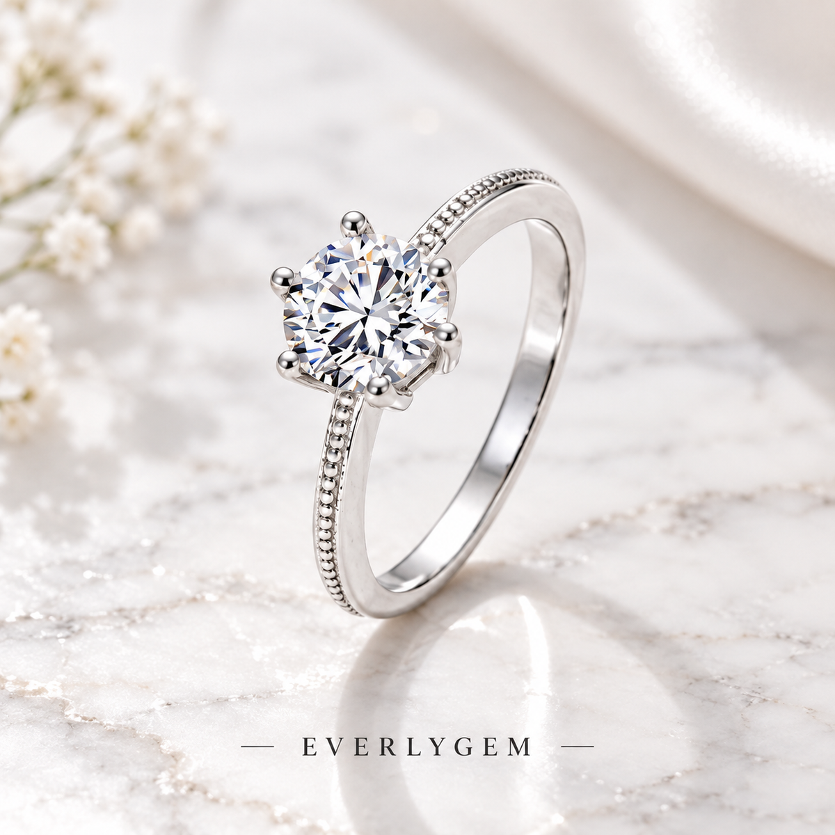 1 CT Round Solitaire Moissanite Ring