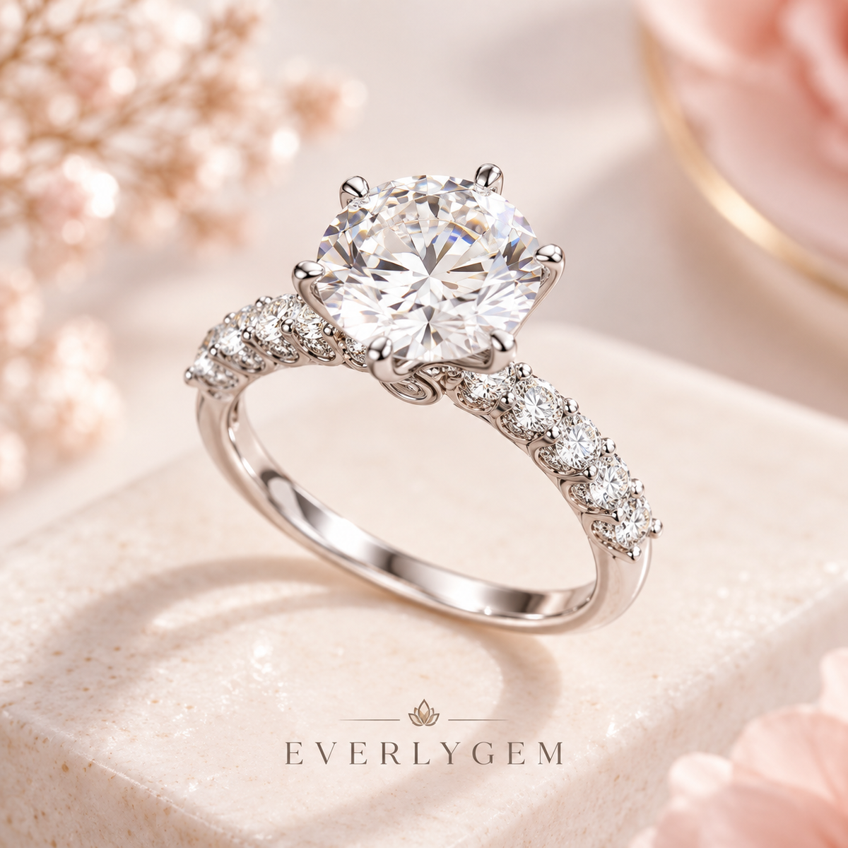 1–3 CT Round Solitaire Moissanite Engagement Ring