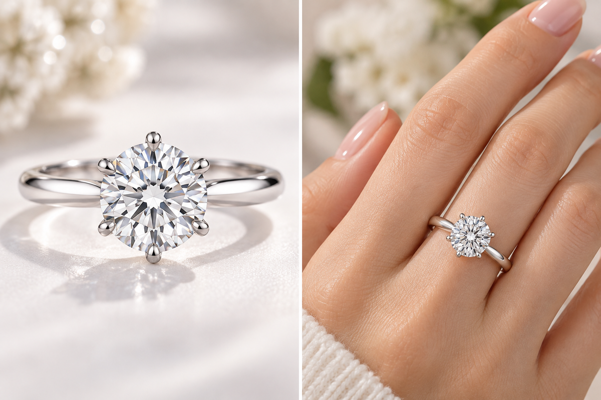 0.5–10 CT Round Solitaire Moissanite Ring