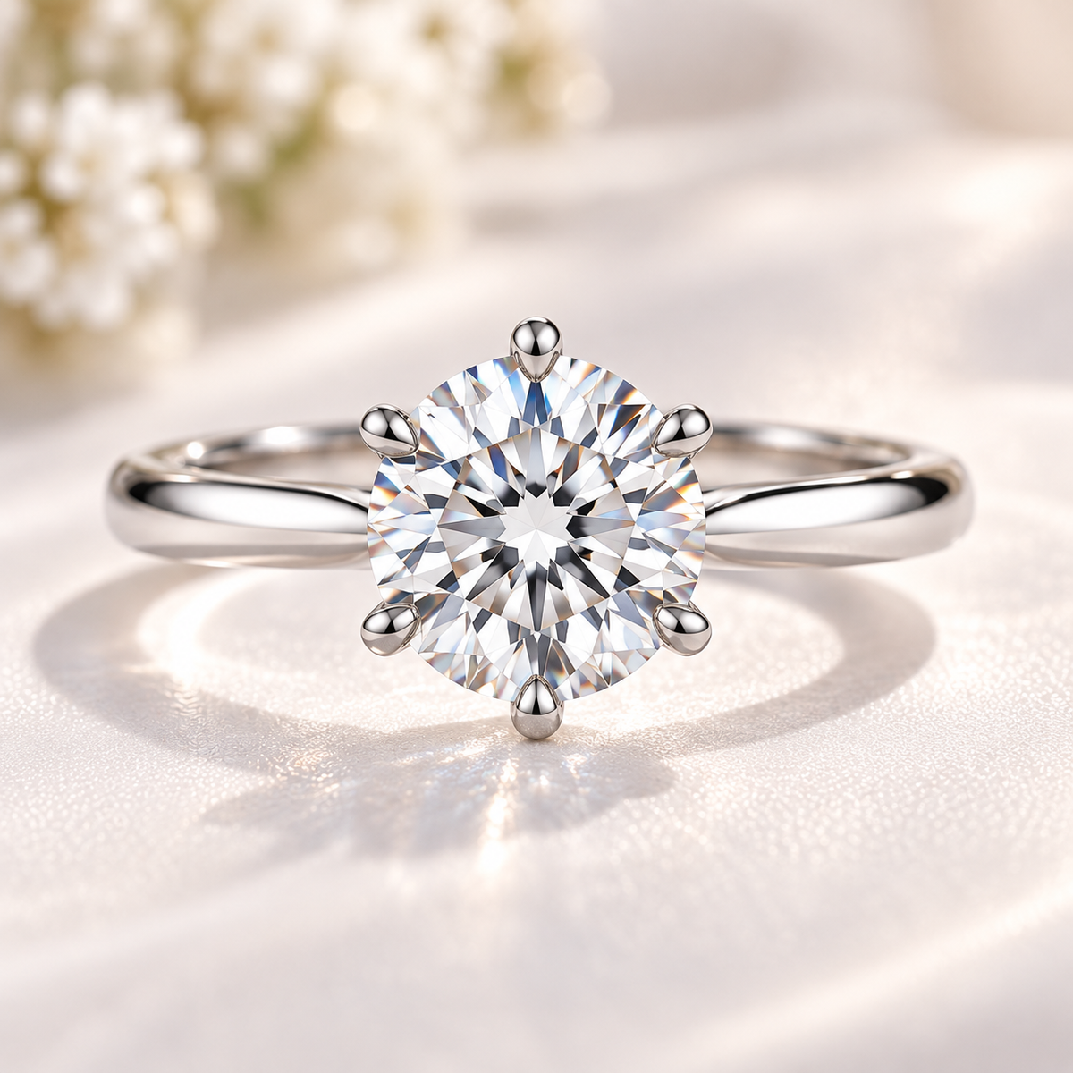 0.5–10 CT Round Solitaire Moissanite Ring