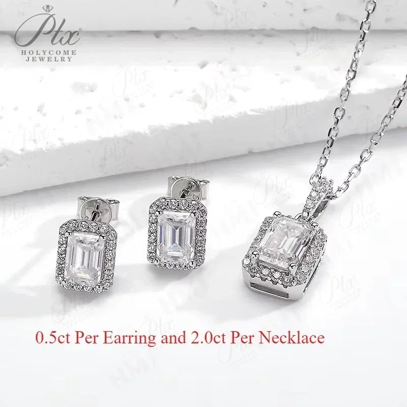 Emerald Cut Earring Necklace Jewelry Sets D Color Moissanite 100% S925 Sterling Silver For Women Fine Wedding Gift GRA Certified