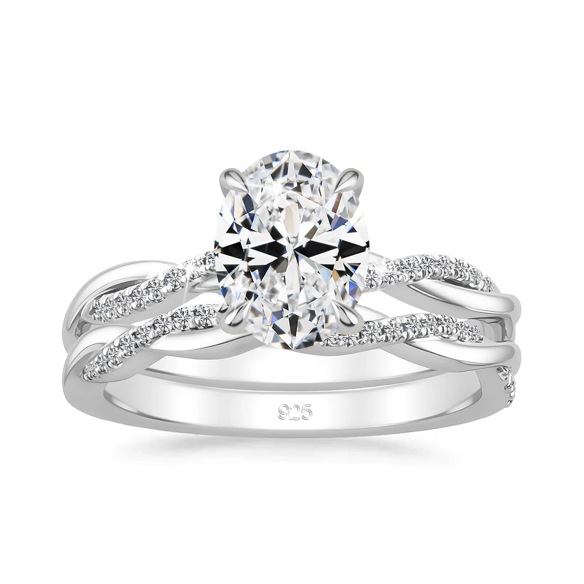 Oval Cut Moissanite Bridal Ring Set 2CT 925 Silver Brilliant Twisted Band Wedding Set Elegant Gift for Women Anniversary Jewelry