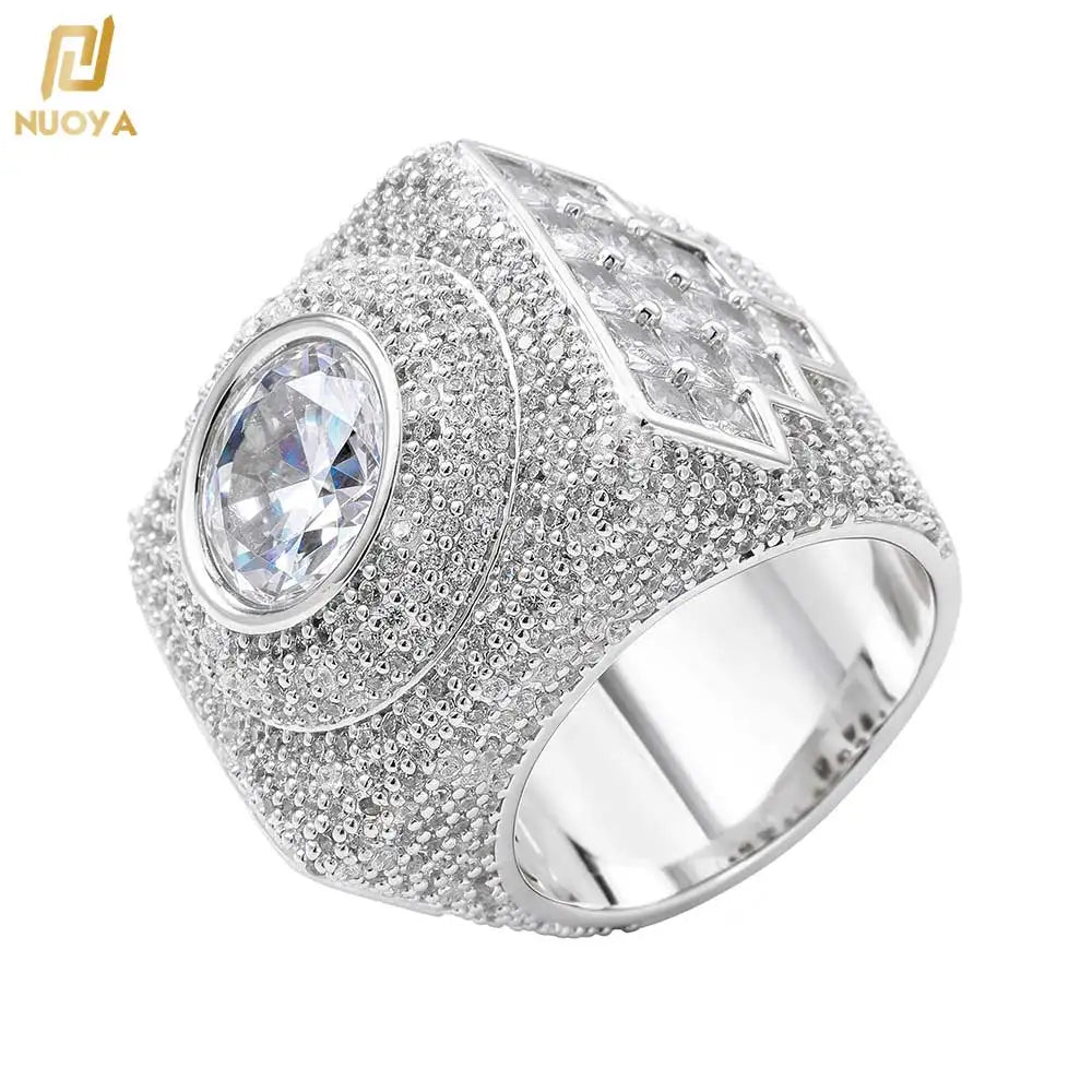 NUOYA Brass Moissanite Heavy Square Signet Ring 18K Gold Plated Micro Pave Pass Diamond Tester Hip Hop Jewelry Gift for Men