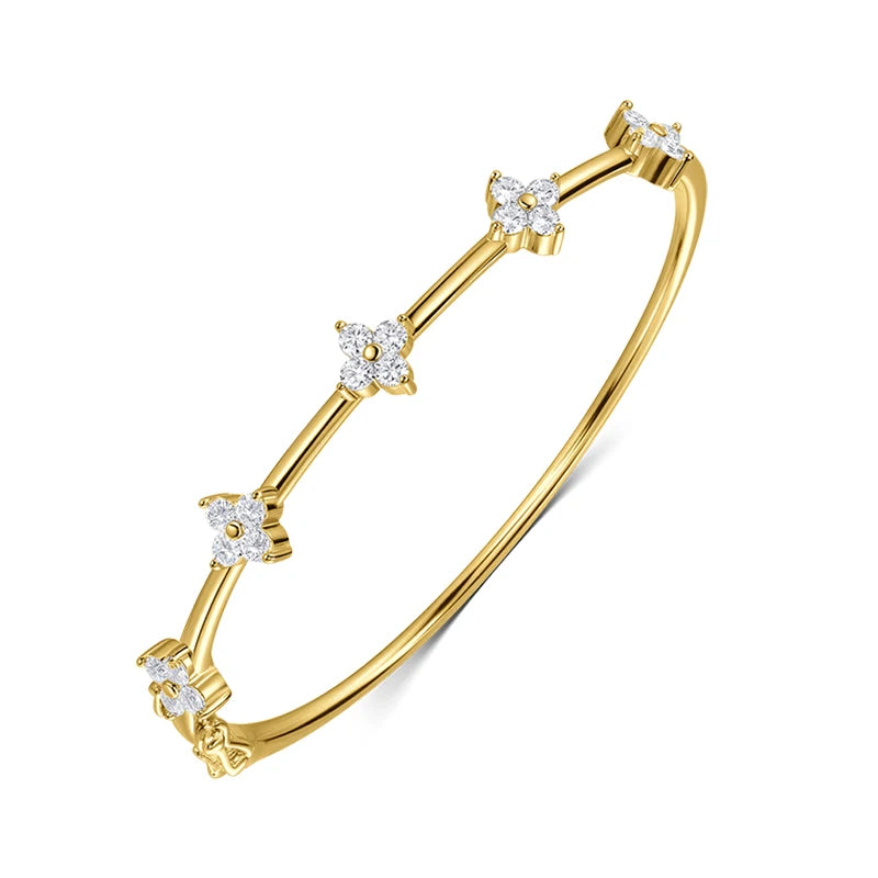 Smyoue 2.5mm Moissanite Bangle for Women Girls Classic Flowers Certified Fine Jewelry Wholesale Chain Real S925 Sterling Silver