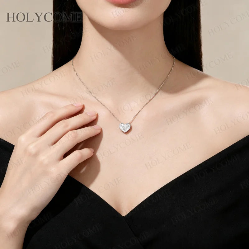 Moissanite Heart Pendant Necklace S925 Sterling Silver Elegant Diamond for Women Party Wedding Fine Jewelry Gift