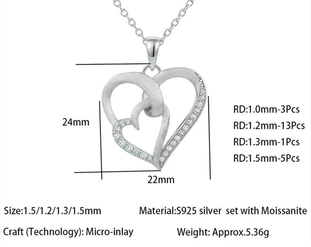 S925 Sterling Silver18K Gold Plated Necklace All Moissanite Heart-Shaped Pendant Necklaces for Woman Jewelry Gift