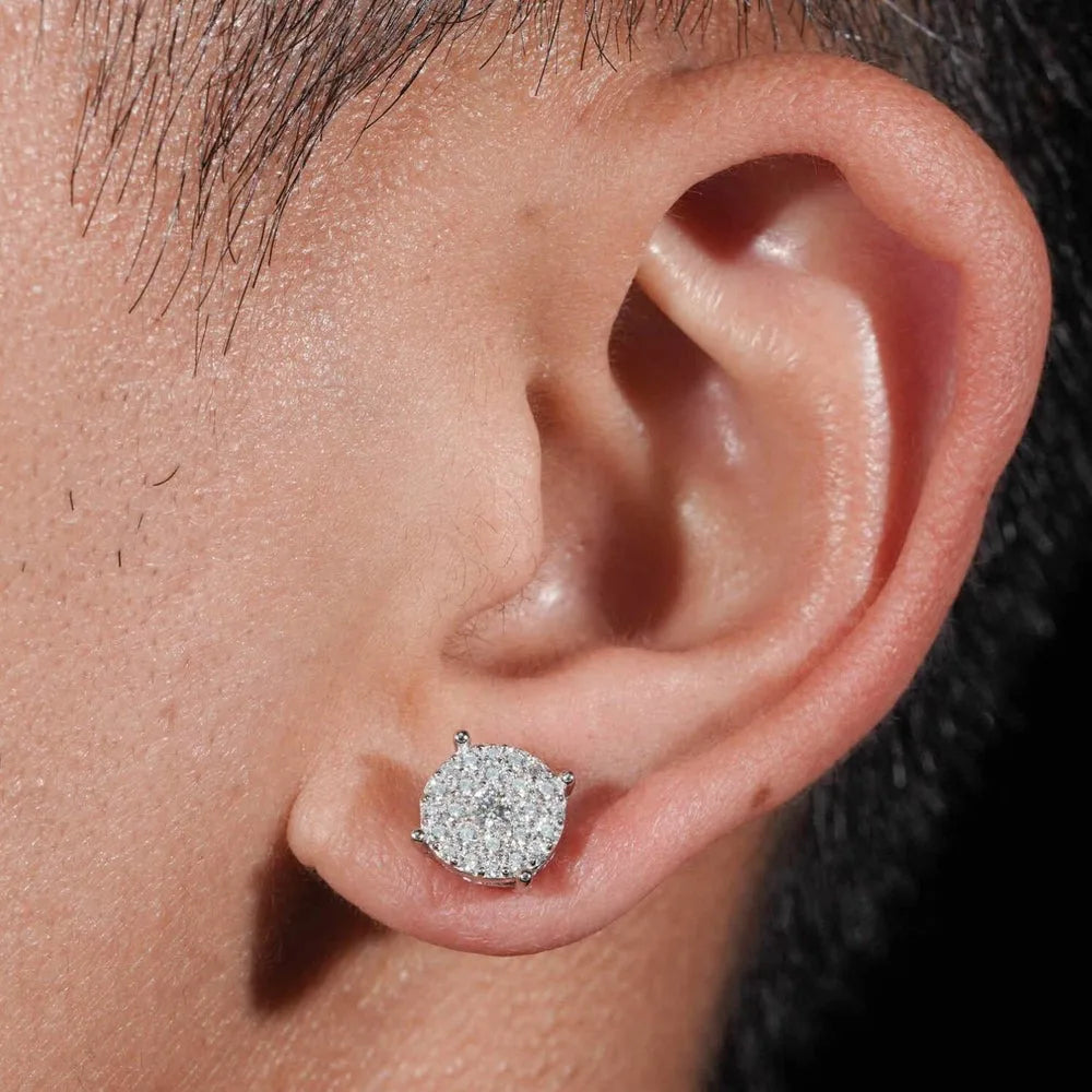 ICEBLING 925 Moissanite Stud Earrings Sterling Silver VVS Round Princess Cut  Screw Ear Studs For Men