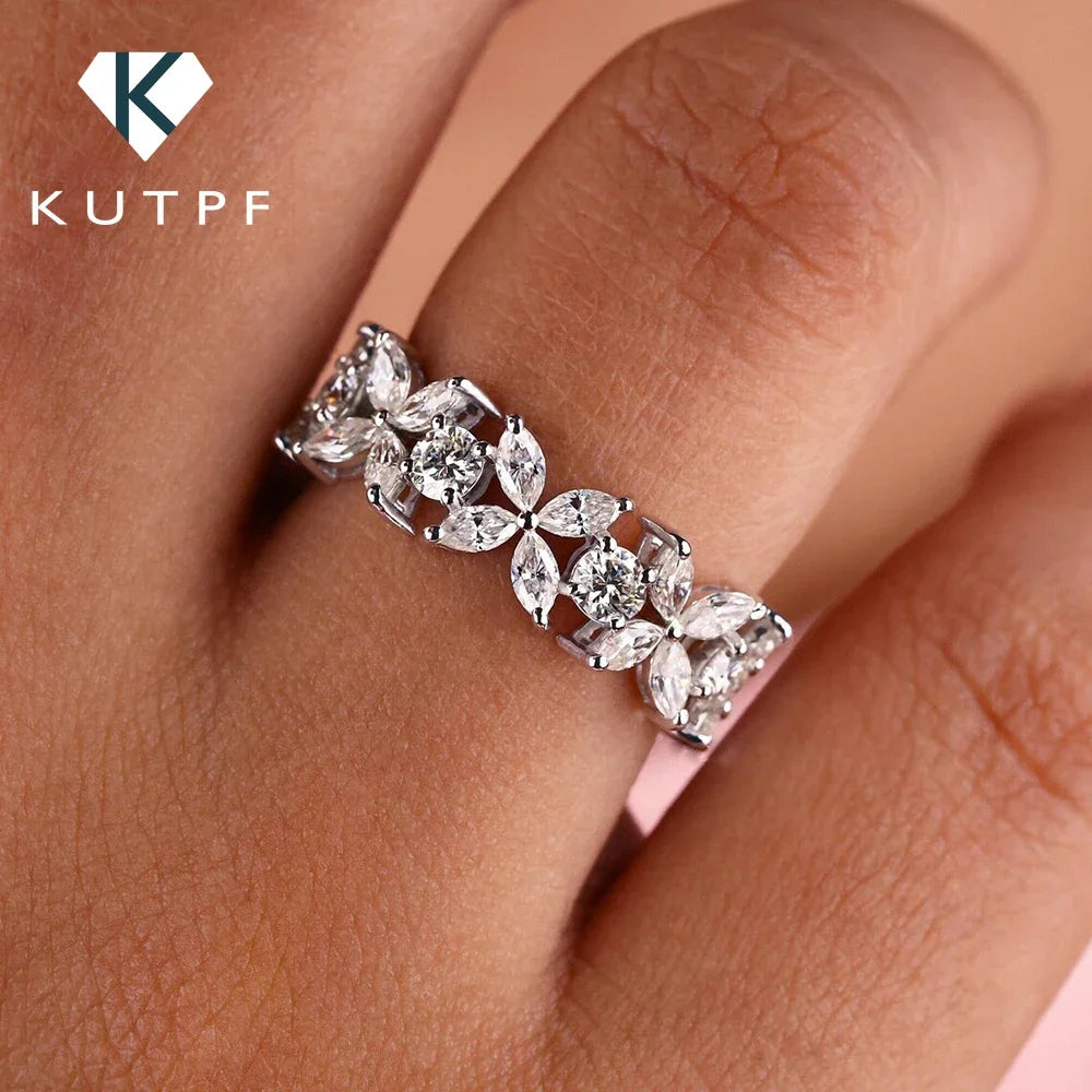 Stackable Full Moissanite Eternity Band Wedding Rings for Women S925 Silver Marquise/Round Cut Diamond Engagement RingCertified