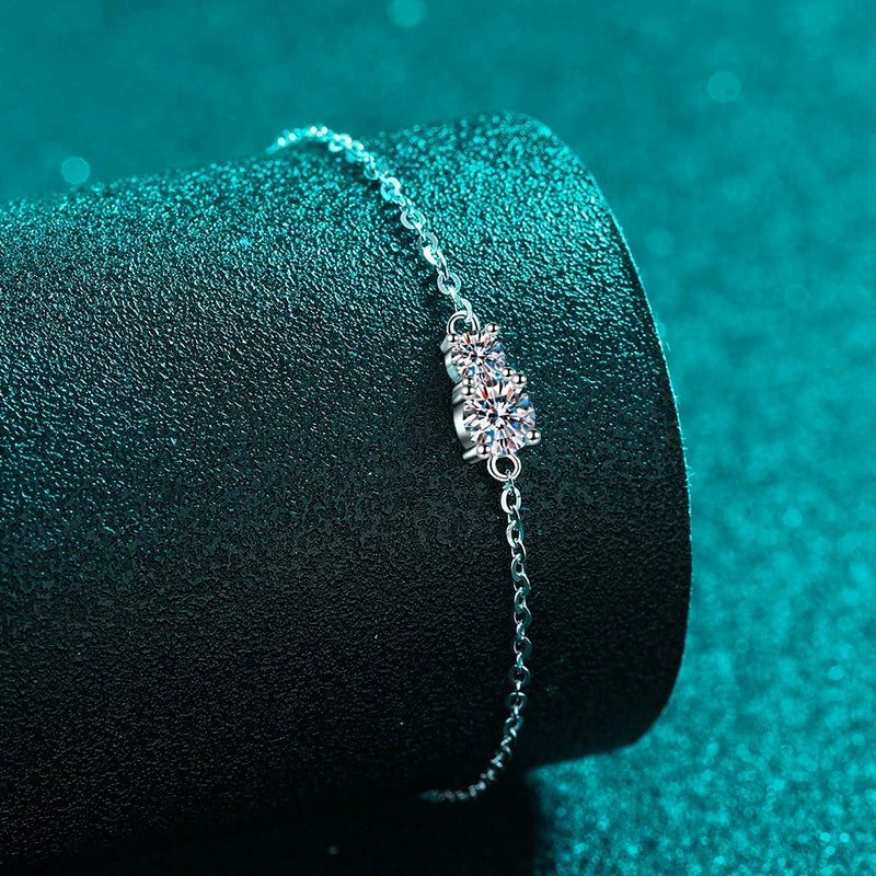 Tezzc New Full Moissanite Diamond Bracelet 925 Silver Chain Charms Bracelet Wrist Chain Adjustable For Women Girls Jewelry Gifts