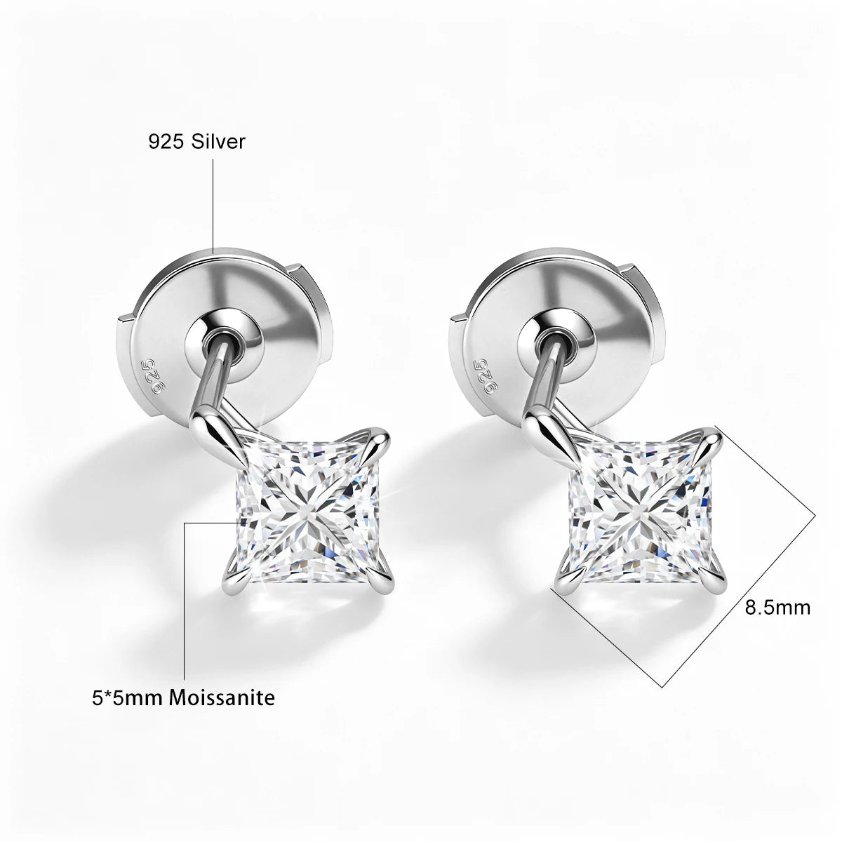 Au585 Moissanite Diamond Earrings D Color Princess Cut Solid 14K Gold Filled Ear Studs for Women Valentine's Day Birthday Gift