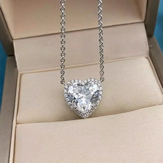 1–4 CT Heart Cut Halo Moissanite Pendant Necklace