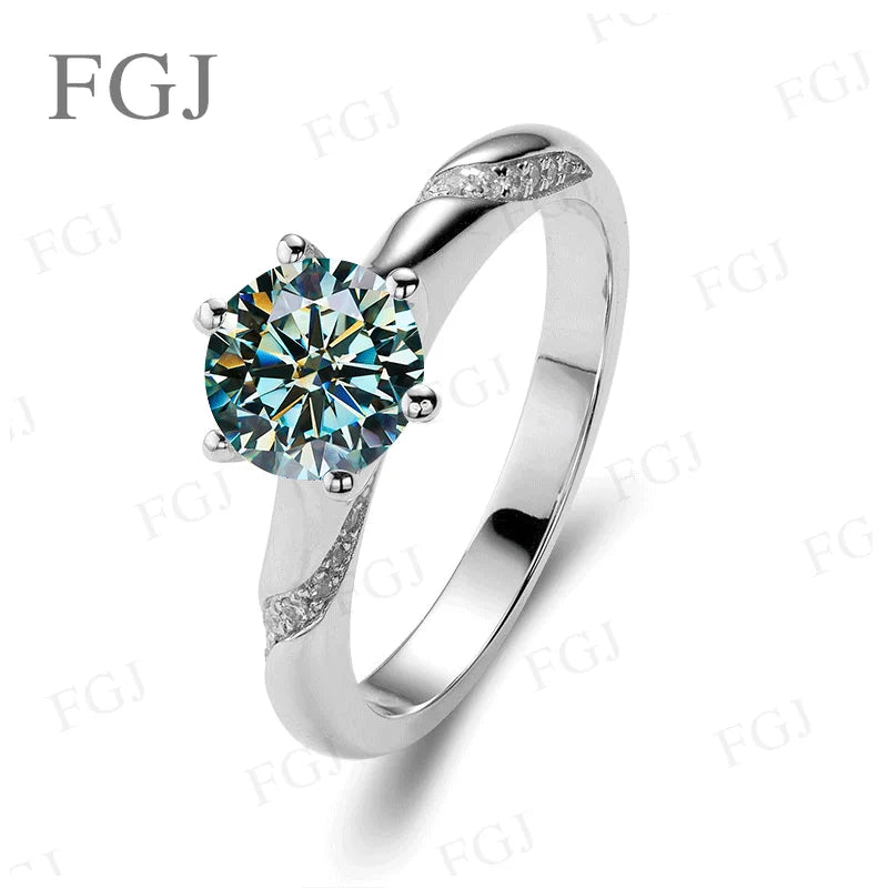 Moissanite Women Rings Straight-Shank 6 Prongs Psychic Style Ring S925 Women's Engagement Band Wedding Fashion Jewelry Gifts