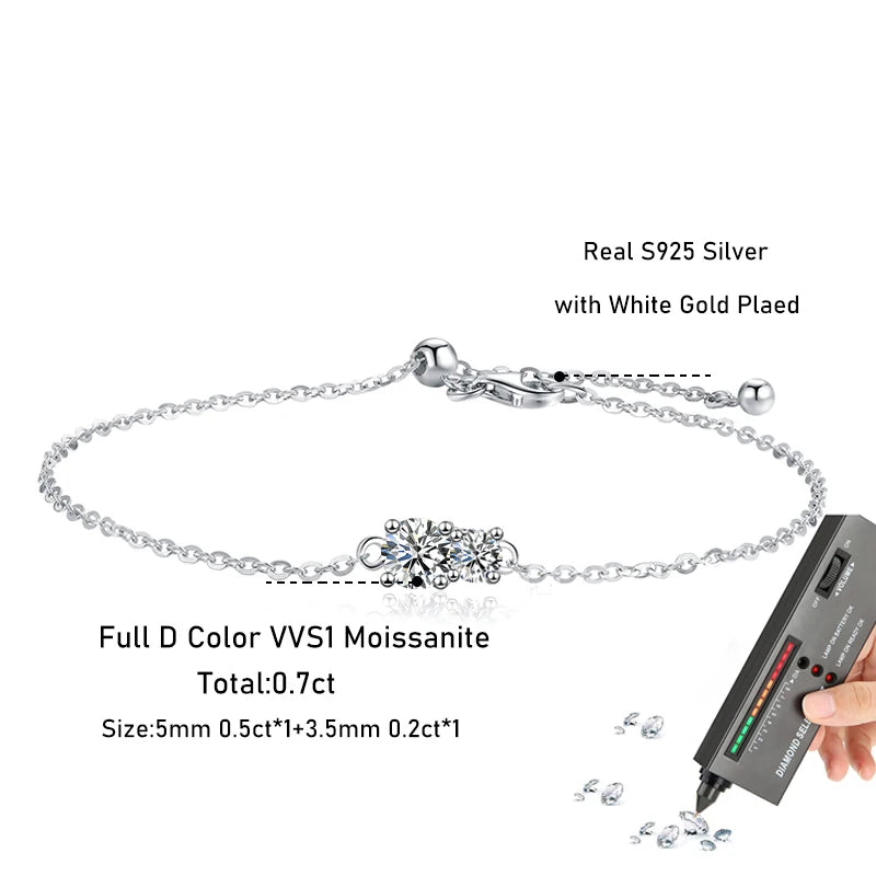 Tezzc New Full Moissanite Diamond Bracelet 925 Silver Chain Charms Bracelet Wrist Chain Adjustable For Women Girls Jewelry Gifts